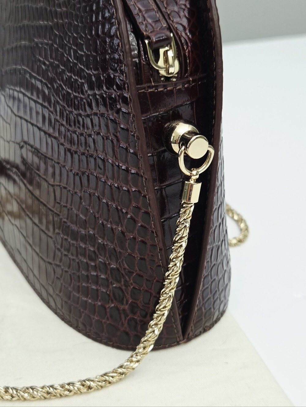 NEW SEZANE VICTOR BAG - CHOCOLATE CROCODILE PRINT - Picture 6 of 11
